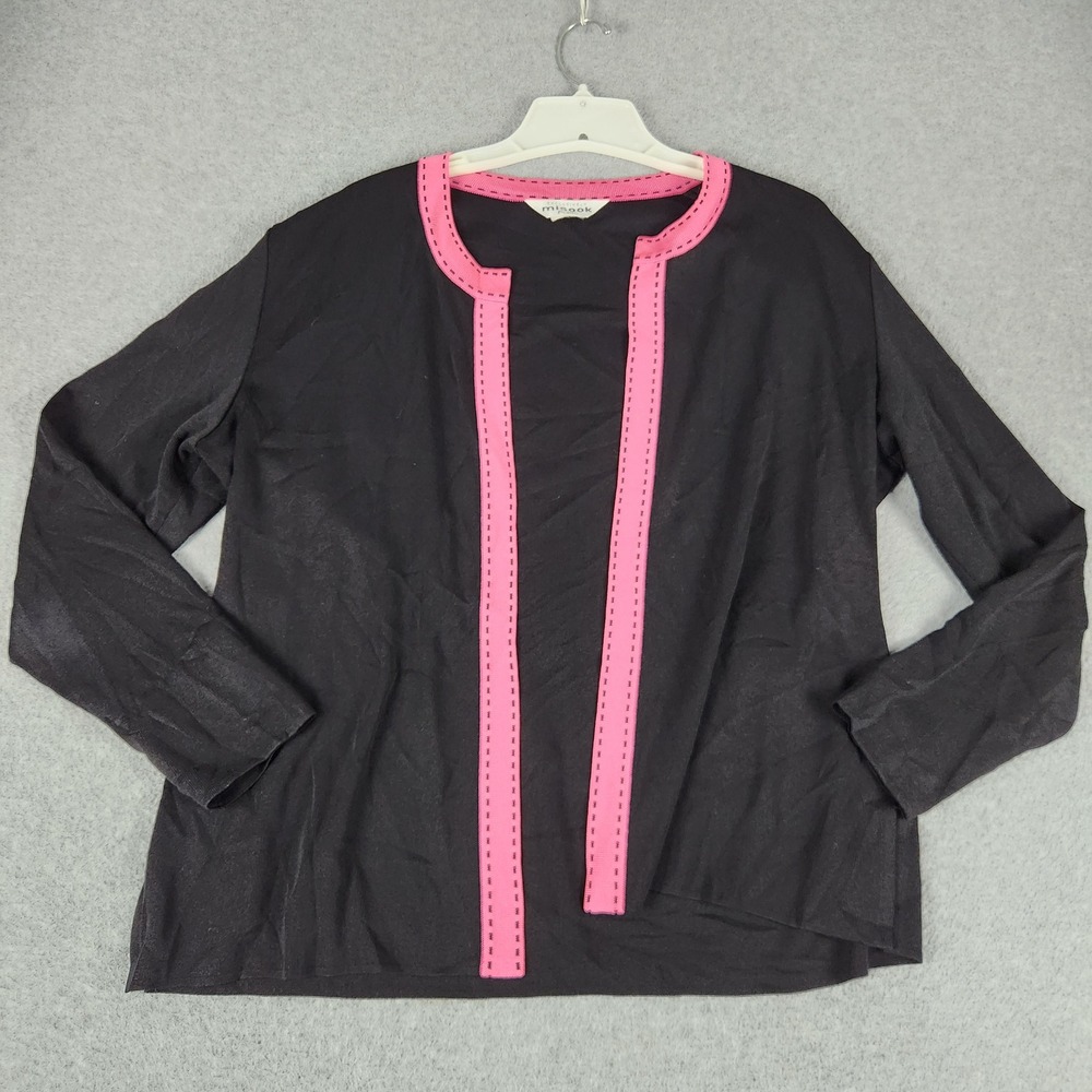 Exclusively Misook Cardigan Women Large Petite Black Pink Long Sleeve Open Front